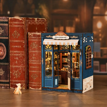 Blue Bookstore Reading Room – DIY Book Nook Kit with LED Touch Lamp (3D wooden puzzle)