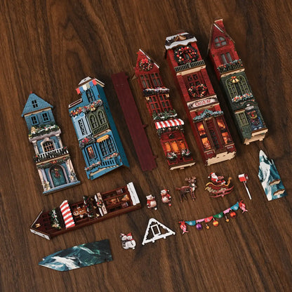 Christmas Street Corner – DIY Book Nook Kit with LED Touch Lamp (3D wooden puzzle)