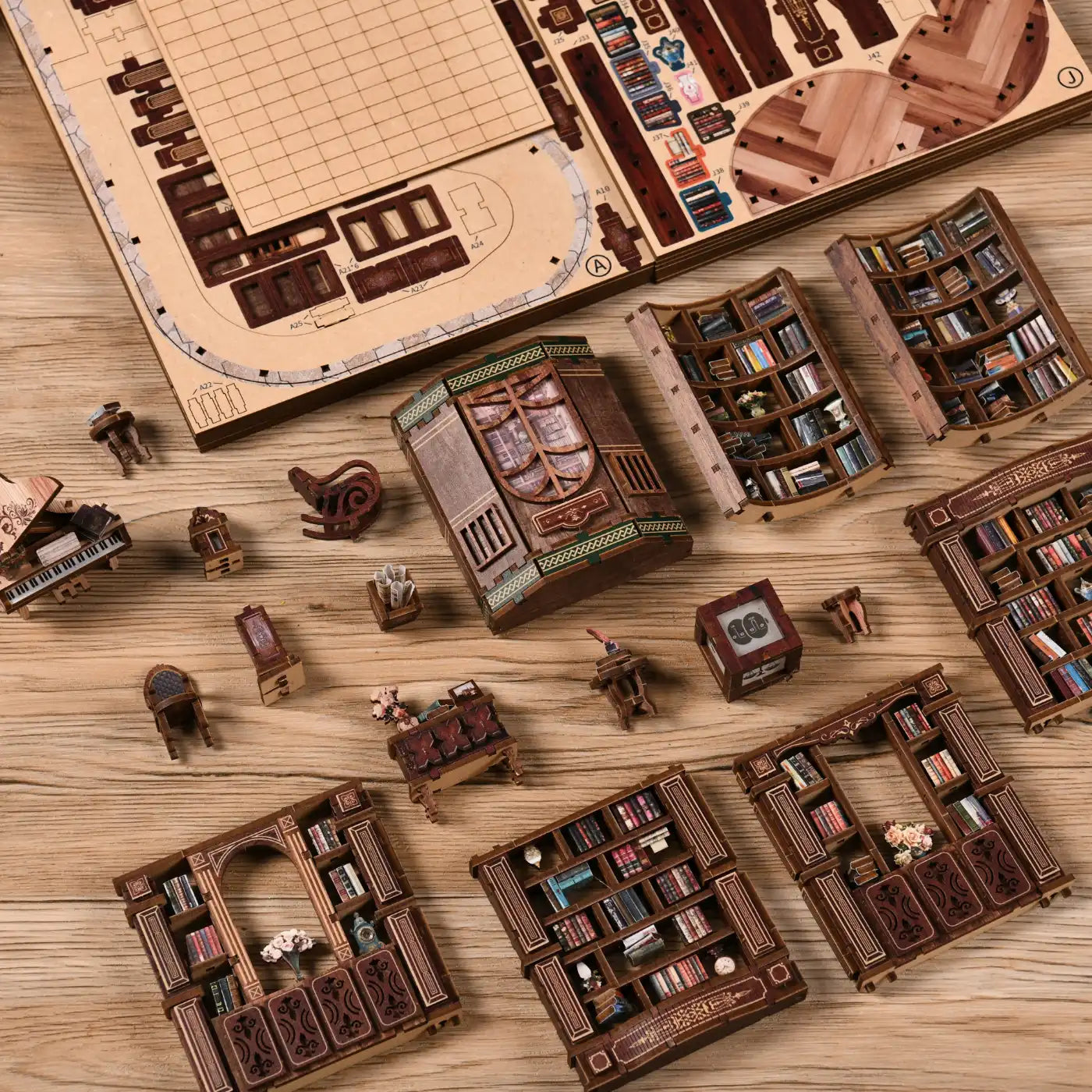 Dreamy Book Hall – DIY Book Nook Kit with LED Touch Lamp (3D wooden puzzle)