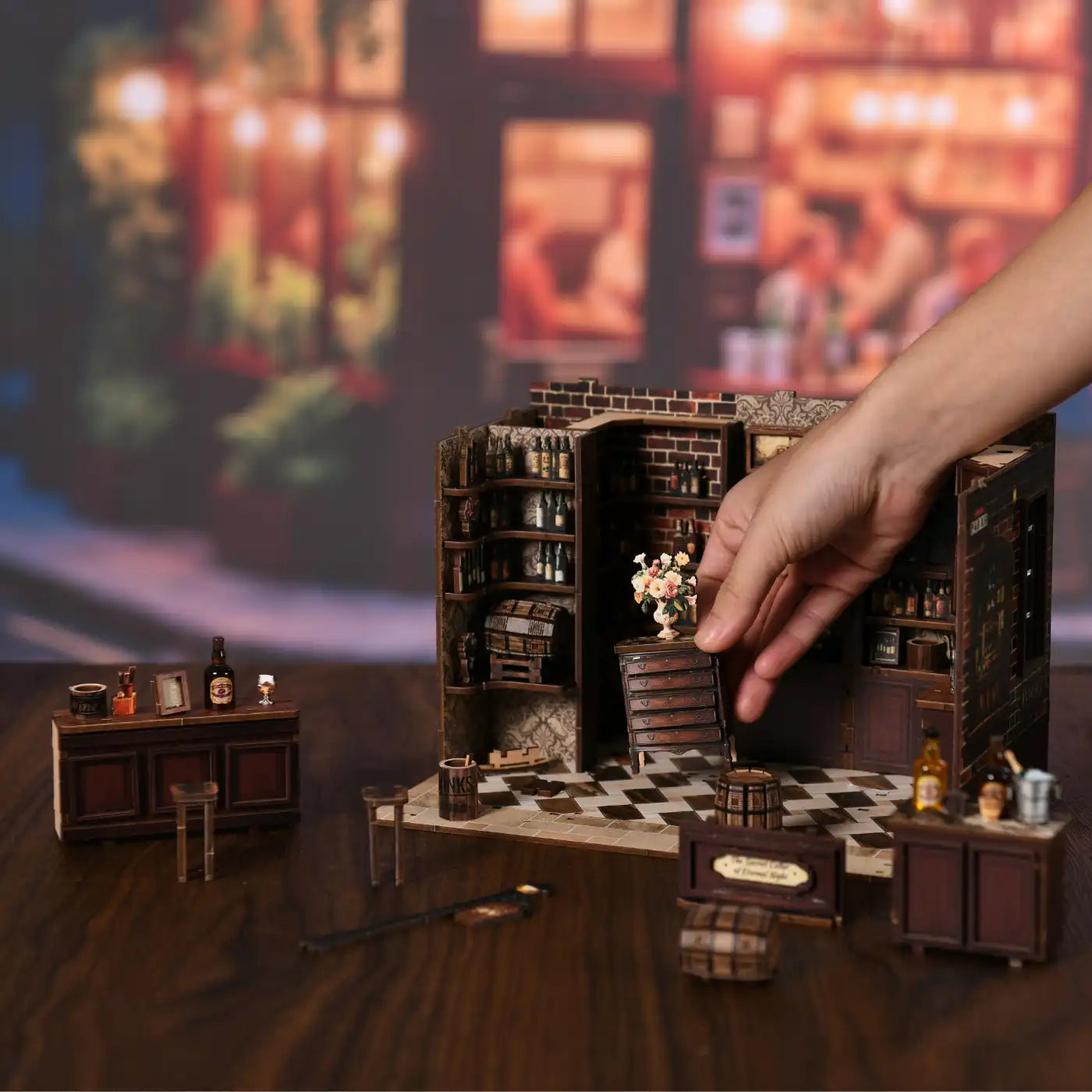 Corner Tavern – DIY Mini House with LED Touch Light(3D wooden puzzle)