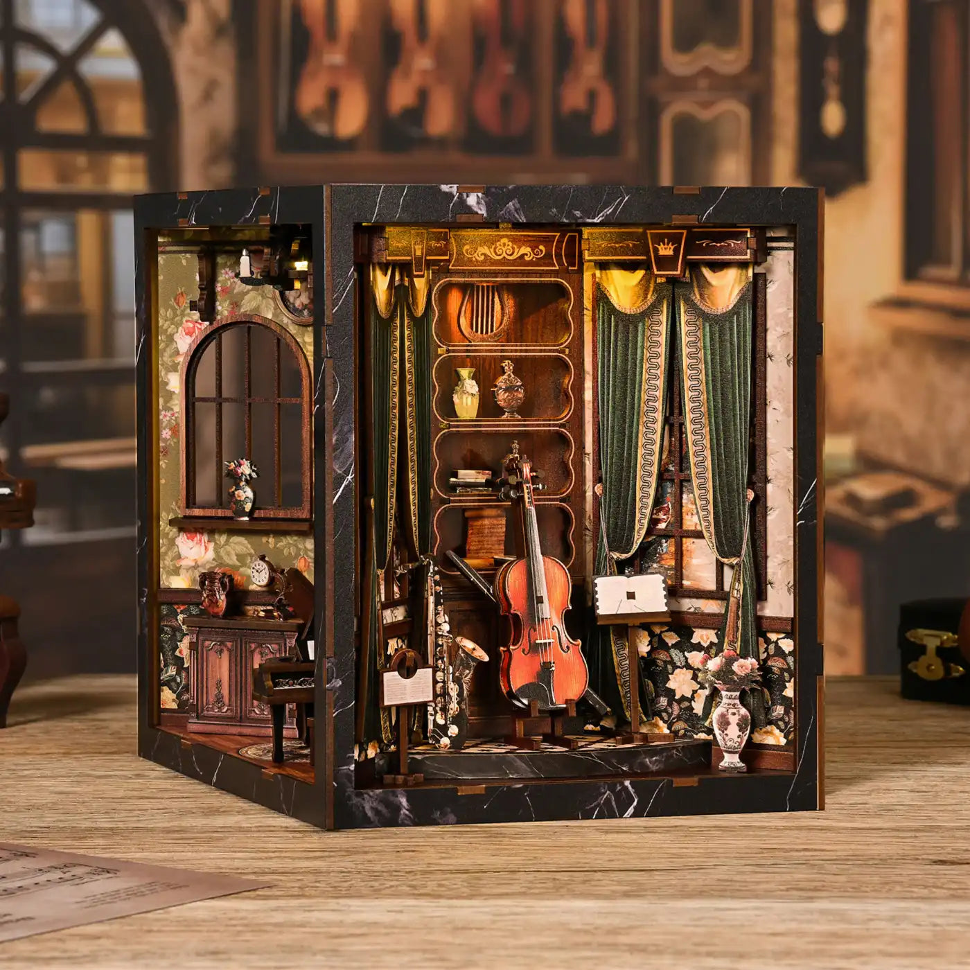 Melody Musical Instrument Box – DIY Book Nook Kit with LED Touch Lamp (3D wooden puzzle)