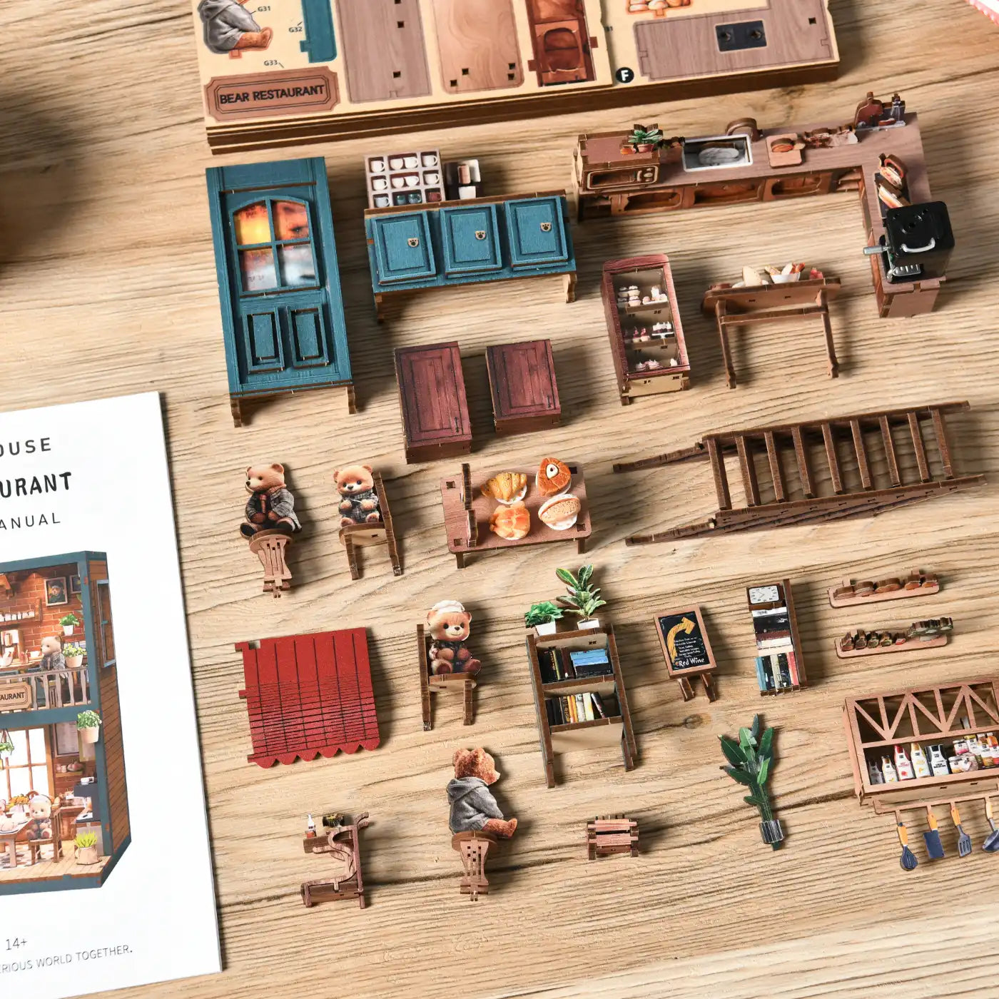 Bear Restaurant – DIY Mini House Kit with LED Touch Light(3D wooden puzzle)