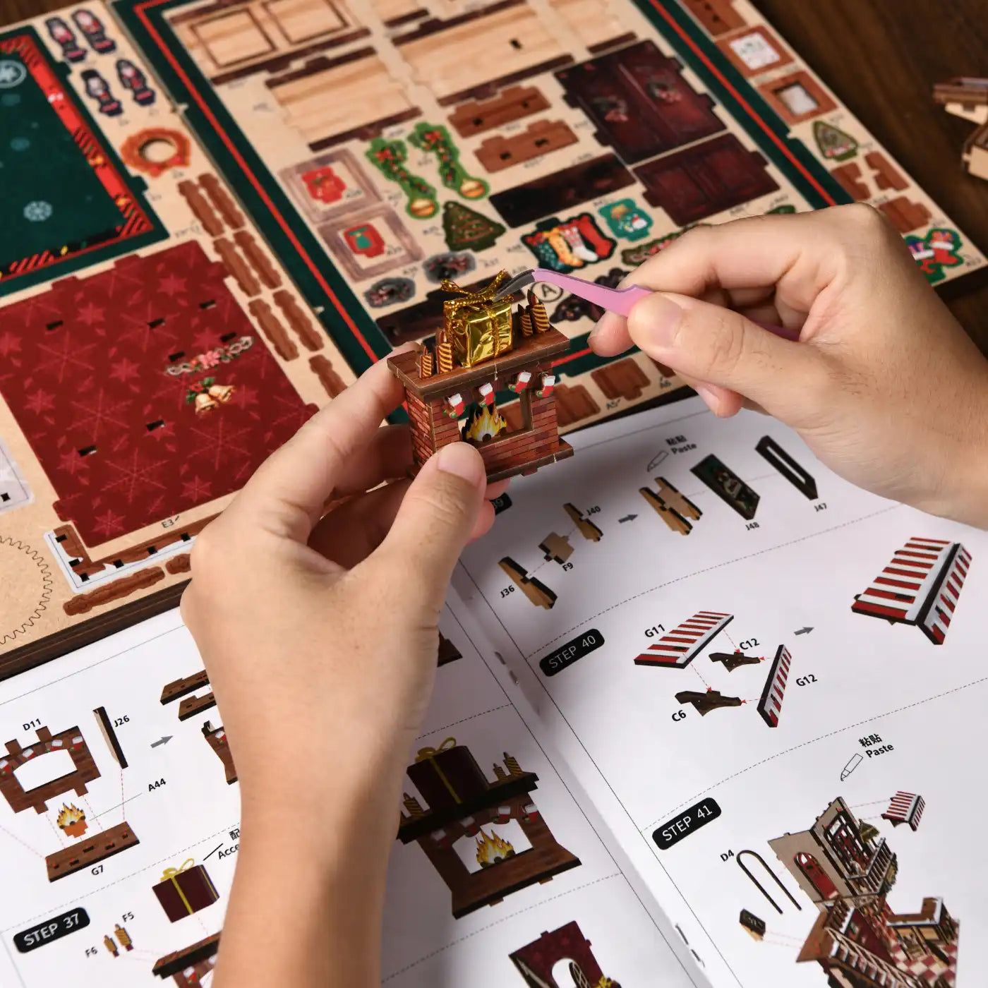 Christmas Shop – DIY Book Nook Kit with LED Touch Lamp and Music Box (3D Wooden Puzzle)