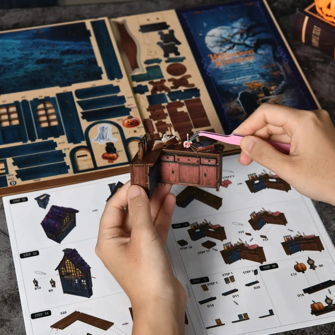 Magical Halloween Night – DIY Book Nook Kit with LED Touch Lamp (3D wooden puzzle)