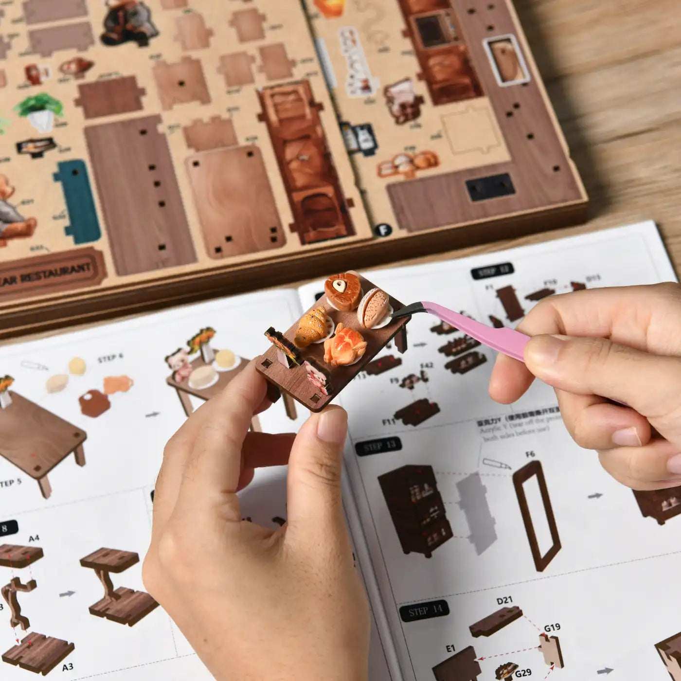 Bear Restaurant – DIY Mini House Kit with LED Touch Light(3D wooden puzzle)