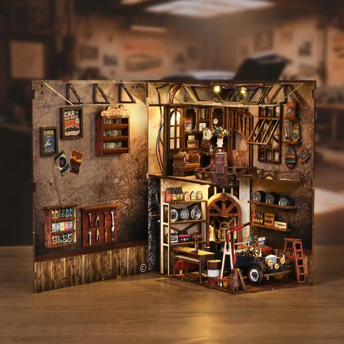 Craftsmanship Repair Shop – DIY Book Nook Kit with LED Touch Lamp (3D wooden puzzle)
