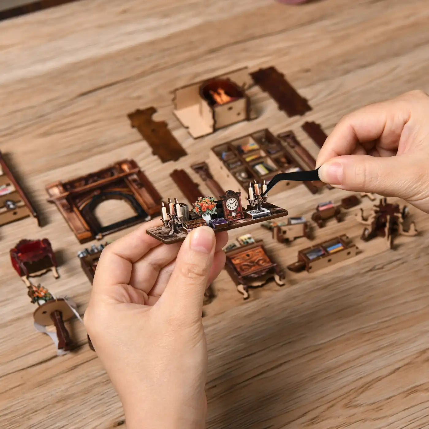 Twilight Library – DIY Book Nook Kit with LED Touch Lamp (3D wooden puzzle)