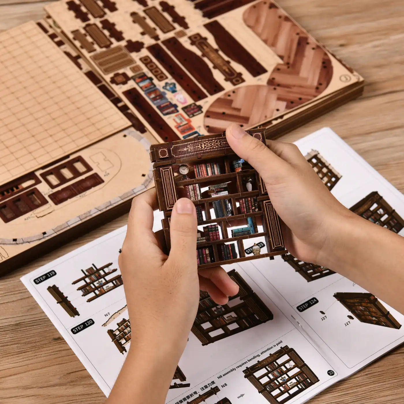 Dreamy Book Hall – DIY Book Nook Kit with LED Touch Lamp (3D wooden puzzle)