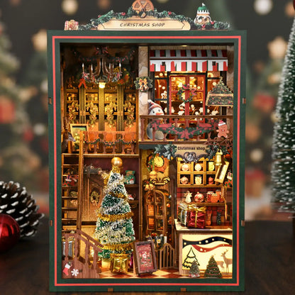 Christmas Shop – DIY Book Nook Kit with LED Touch Lamp and Music Box (3D Wooden Puzzle)