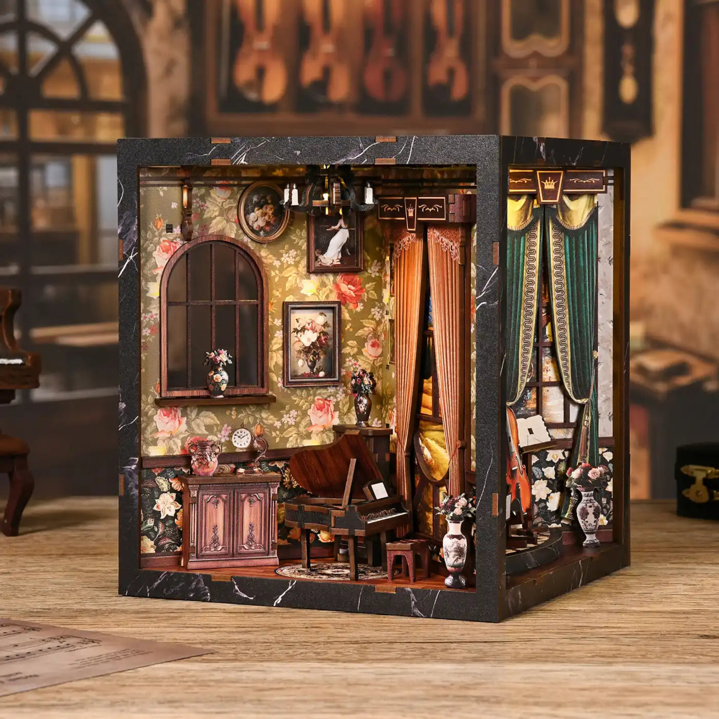 Melody Musical Instrument Box – DIY Book Nook Kit with LED Touch Lamp (3D wooden puzzle)