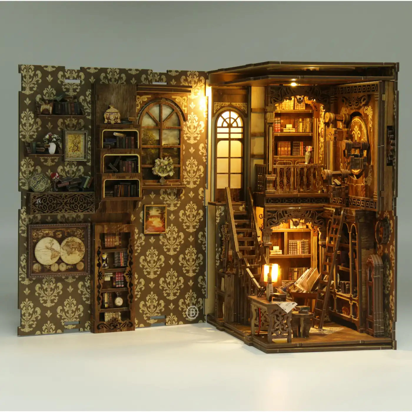 Antique Book Collection Room – DIY Book Nook Kit with LED Touch Lamp (3D wooden puzzle)