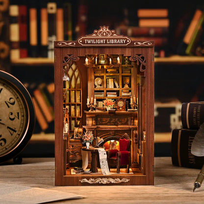 Twilight Library – DIY Book Nook Kit with LED Touch Lamp (3D wooden puzzle)