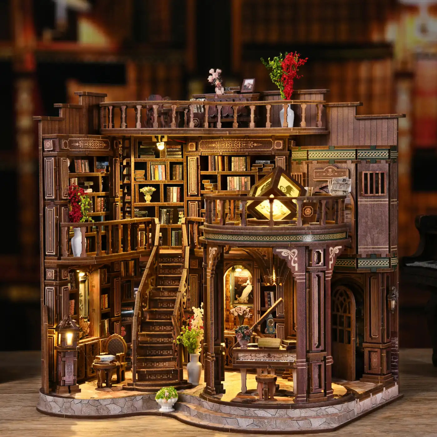 Dreamy Book Hall – DIY Book Nook Kit with LED Touch Lamp (3D wooden puzzle)