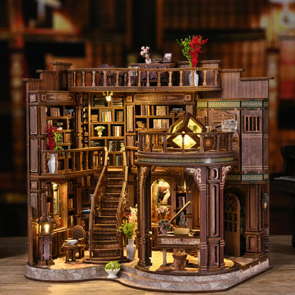 Dreamy Book Hall – DIY Book Nook Kit with LED Touch Lamp (3D wooden puzzle)