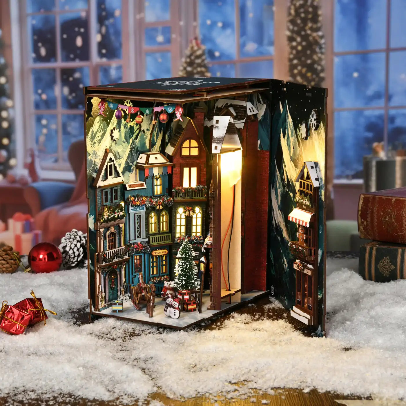 Christmas Street Corner – DIY Book Nook Kit with LED Touch Lamp (3D wooden puzzle)