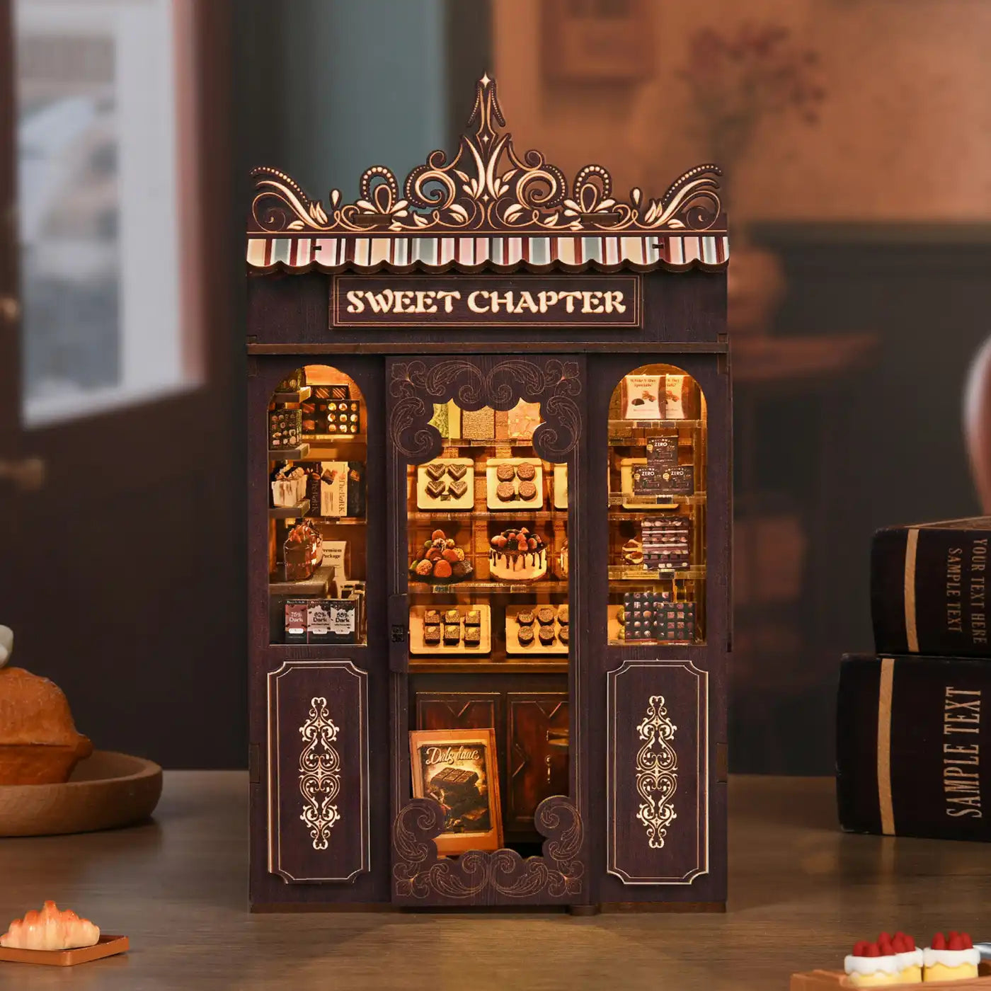 Sweet Chapter Dessert Shop – DIY Book Nook Kit with LED Touch Lamp (3D wooden puzzle)