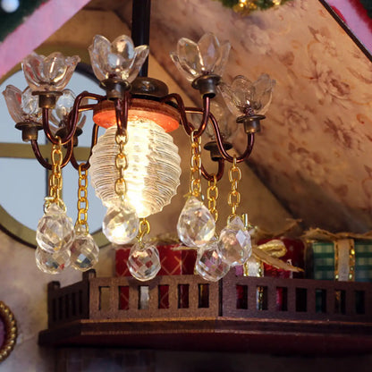 Warm Christmas Lodge – DIY Miniature House Kit with LED Lights & Music Box