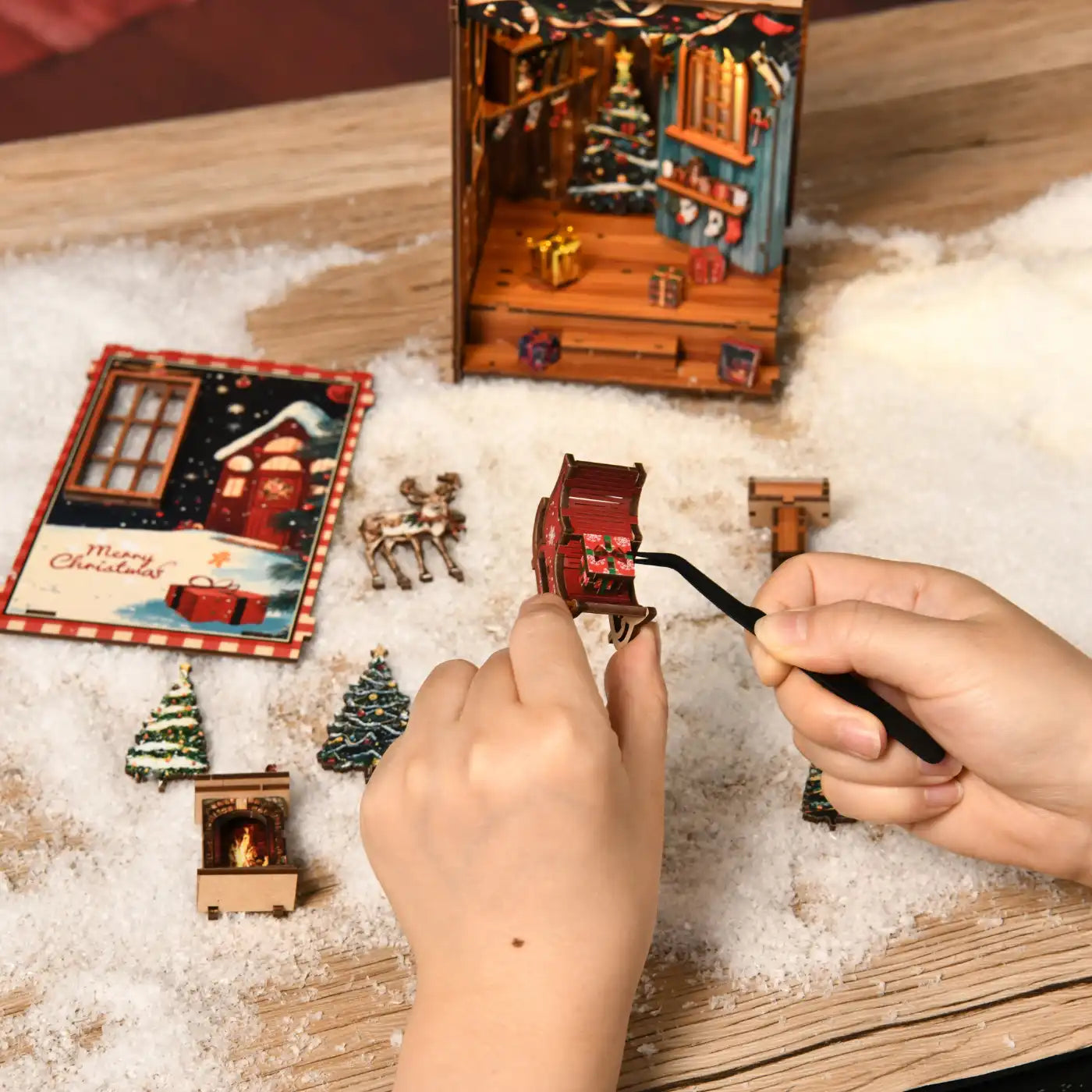 Snow Realm Pavilion – DIY Book Nook Kit with LED Touch Lamp (3D wooden puzzle)