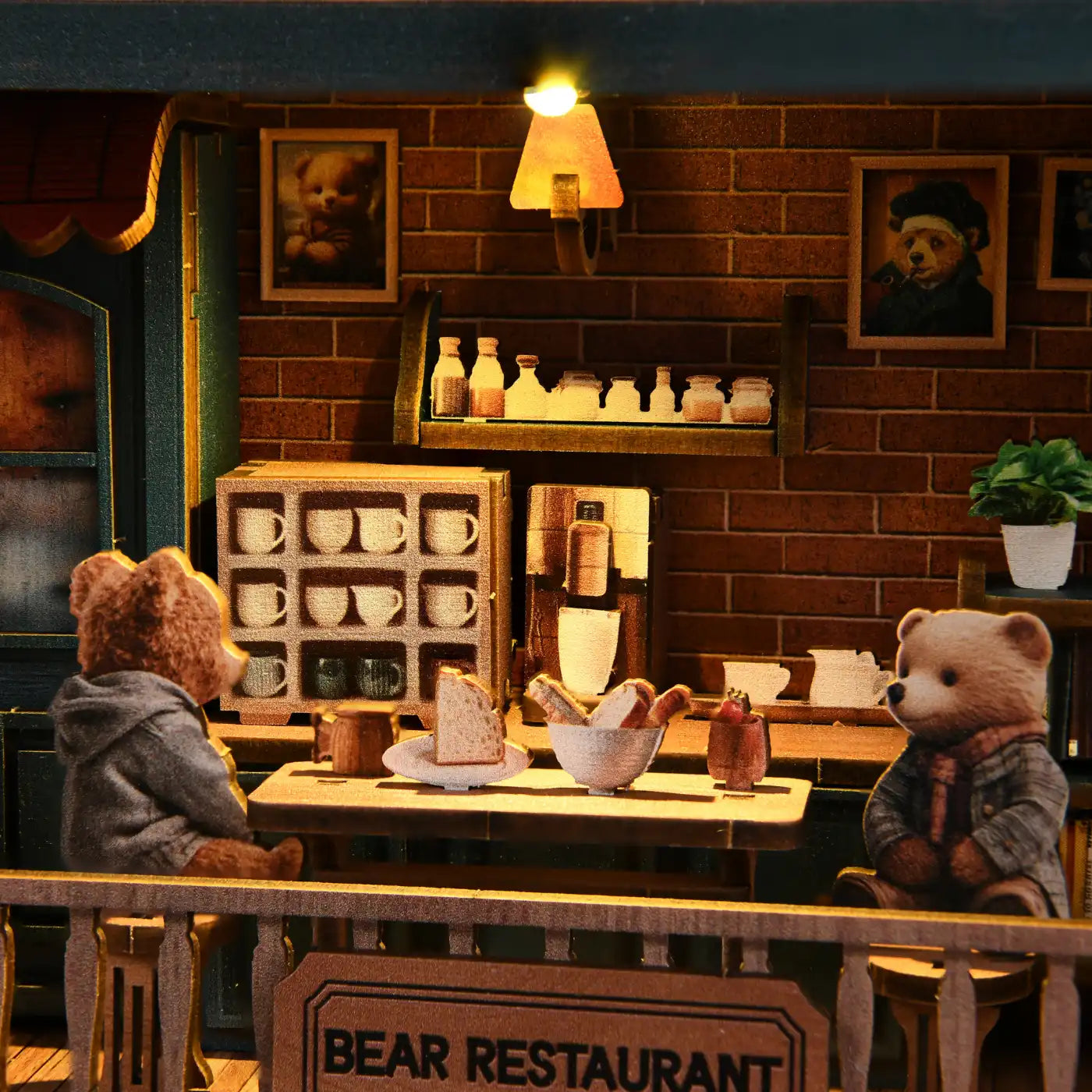 Bear Restaurant – DIY Mini House Kit with LED Touch Light(3D wooden puzzle)