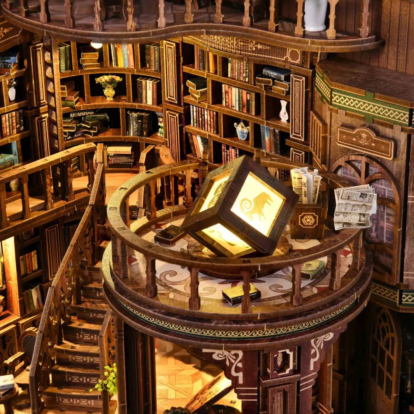 Dreamy Book Hall – DIY Book Nook Kit with LED Touch Lamp (3D wooden puzzle)