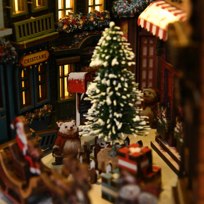 Christmas Street Corner – DIY Book Nook Kit with LED Touch Lamp (3D wooden puzzle)