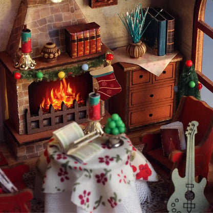 Warm Christmas Lodge – DIY Miniature House Kit with LED Lights & Music Box