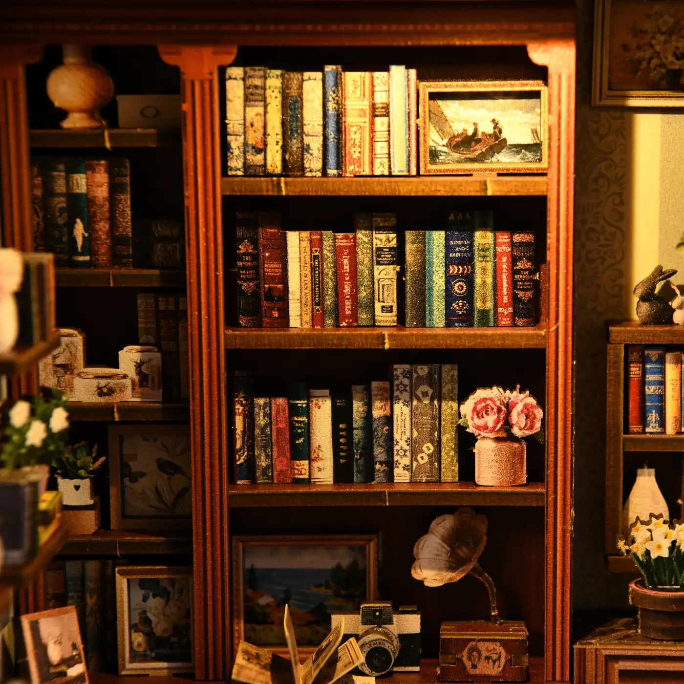 Blue Bookstore Reading Room – DIY Book Nook Kit with LED Touch Lamp (3D wooden puzzle)