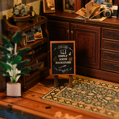 Blue Bookstore Reading Room – DIY Book Nook Kit with LED Touch Lamp (3D wooden puzzle)