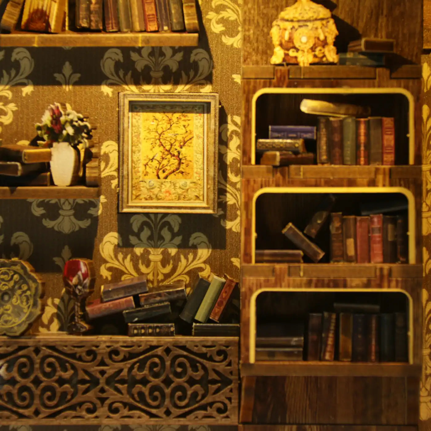 Antique Book Collection Room – DIY Book Nook Kit with LED Touch Lamp (3D wooden puzzle)
