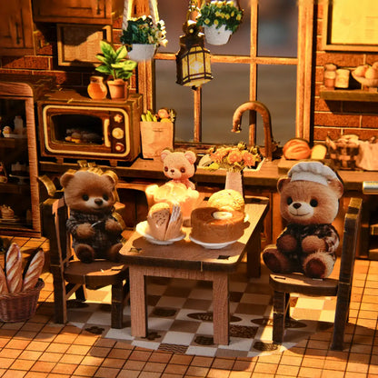 Bear Restaurant – DIY Mini House Kit with LED Touch Light(3D wooden puzzle)