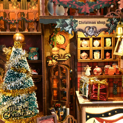 Christmas Shop – DIY Book Nook Kit with LED Touch Lamp and Music Box (3D Wooden Puzzle)