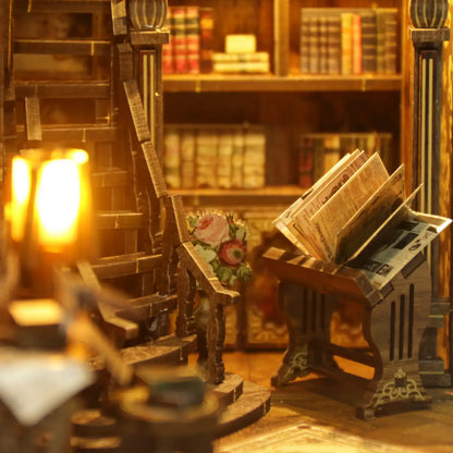 Antique Book Collection Room – DIY Book Nook Kit with LED Touch Lamp (3D wooden puzzle)