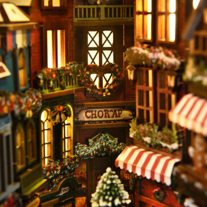 Christmas Street Corner – DIY Book Nook Kit with LED Touch Lamp (3D wooden puzzle)