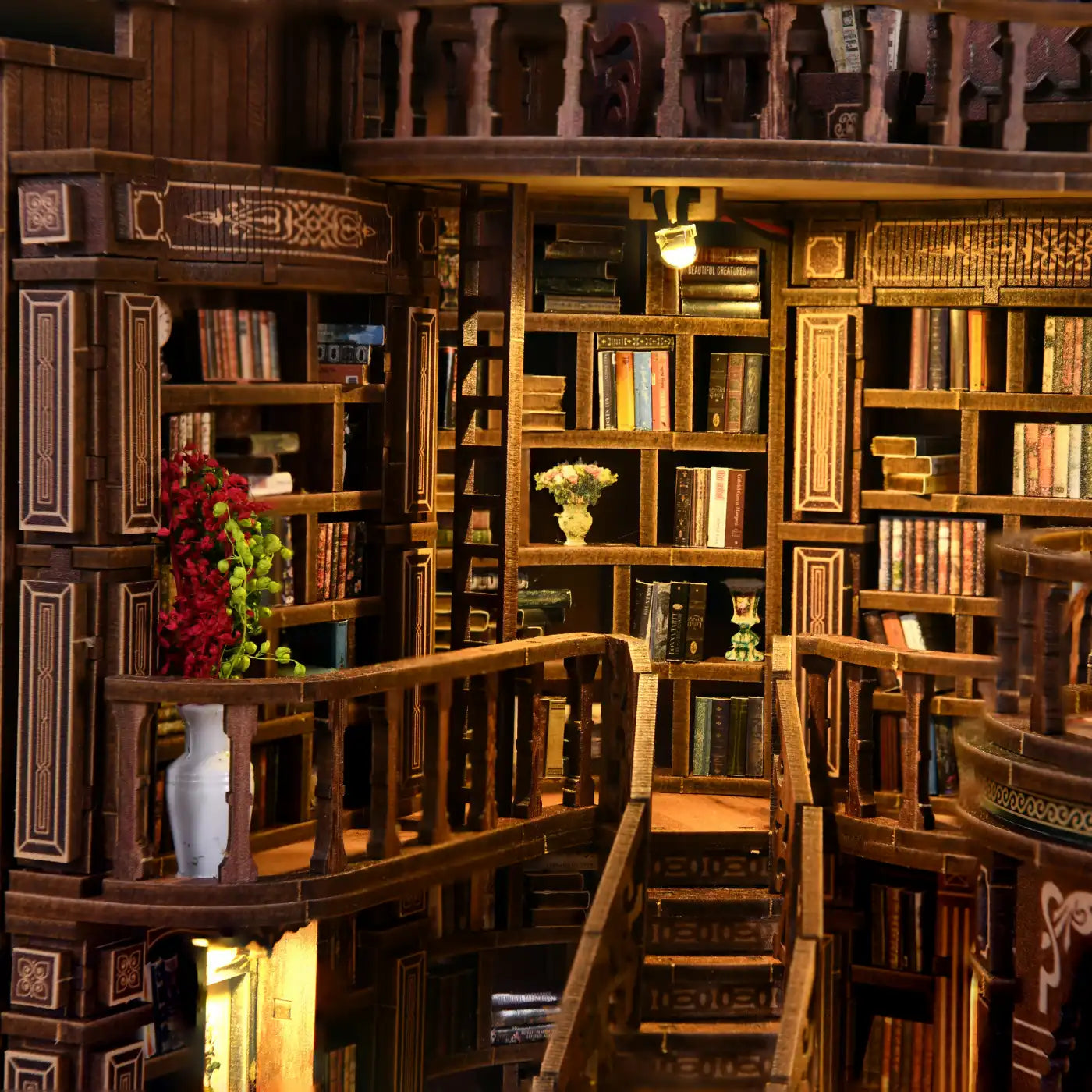 Dreamy Book Hall – DIY Book Nook Kit with LED Touch Lamp (3D wooden puzzle)