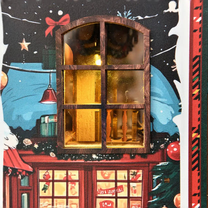 Christmas Shop – DIY Book Nook Kit with LED Touch Lamp and Music Box (3D Wooden Puzzle)