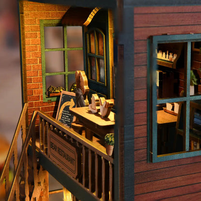 Bear Restaurant – DIY Mini House Kit with LED Touch Light(3D wooden puzzle)