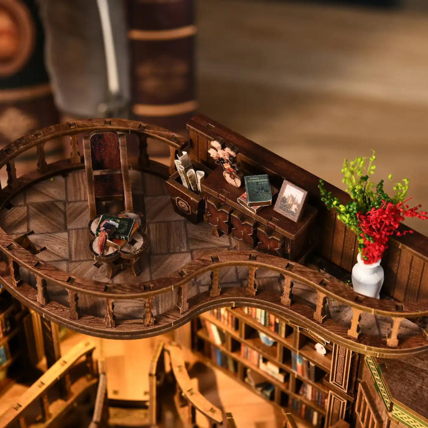 Dreamy Book Hall – DIY Book Nook Kit with LED Touch Lamp (3D wooden puzzle)