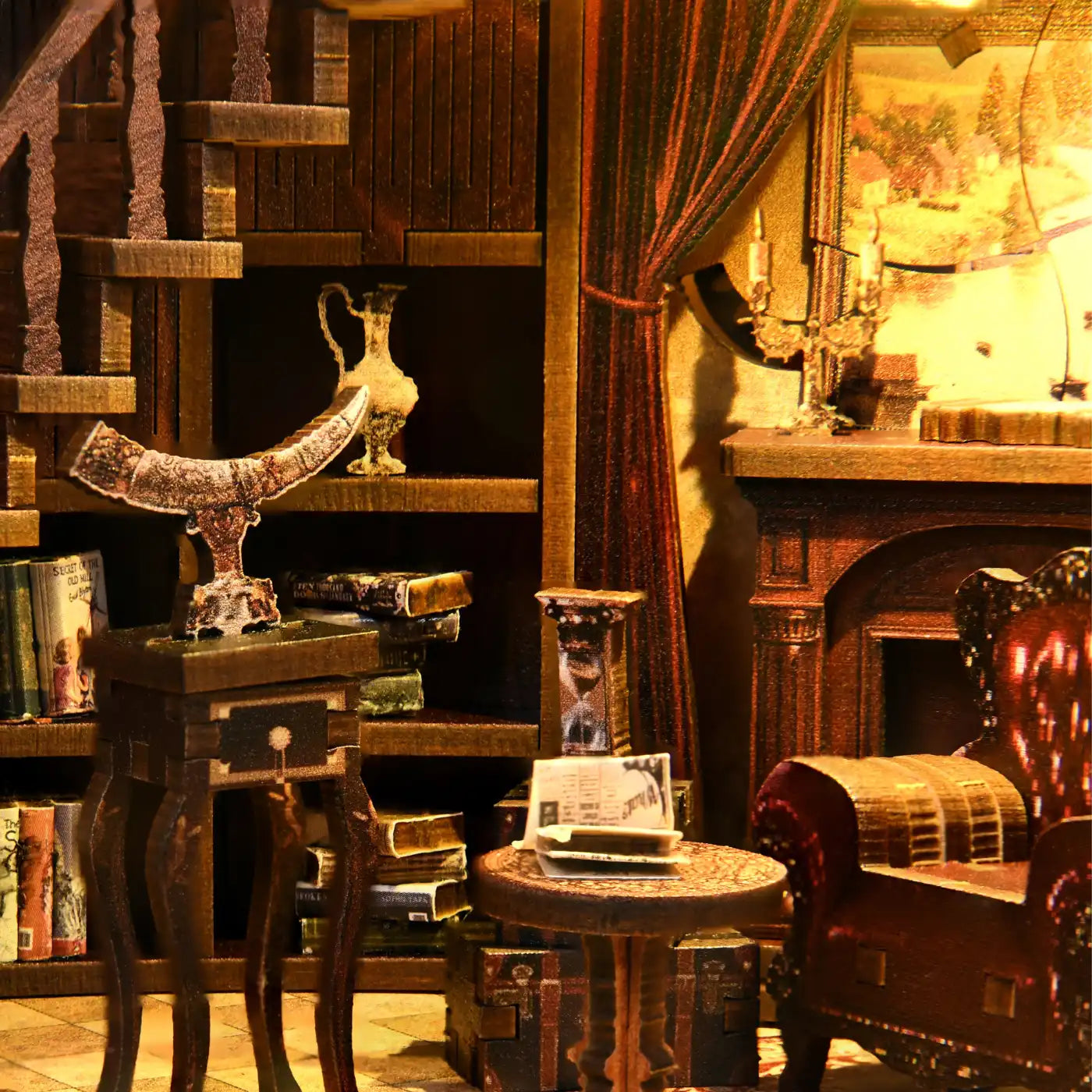 Ancient Rhyme Library – DIY Book Nook Kit with LED Touch Lamp (3D wooden puzzle)