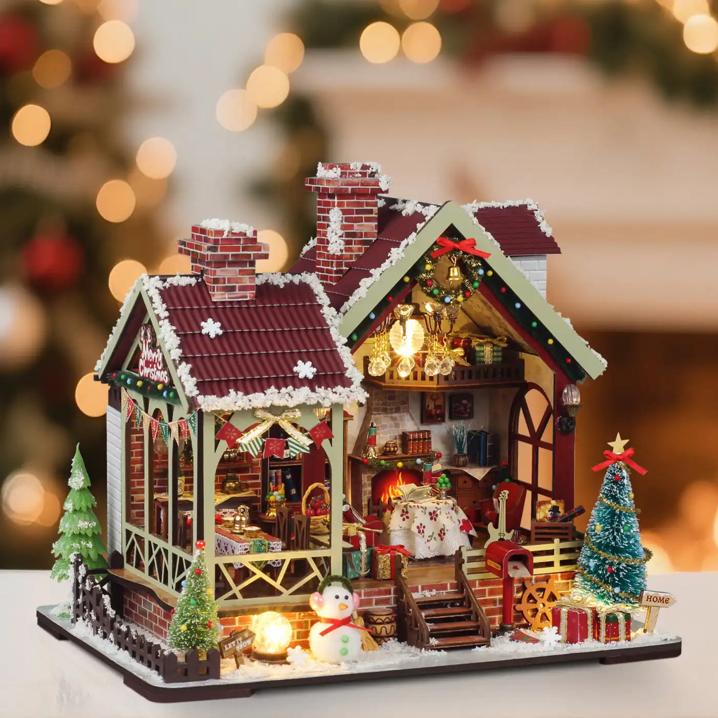 Warm Christmas Lodge – DIY Miniature House Kit with LED Lights & Music Box