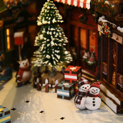 Christmas Street Corner – DIY Book Nook Kit with LED Touch Lamp (3D wooden puzzle)
