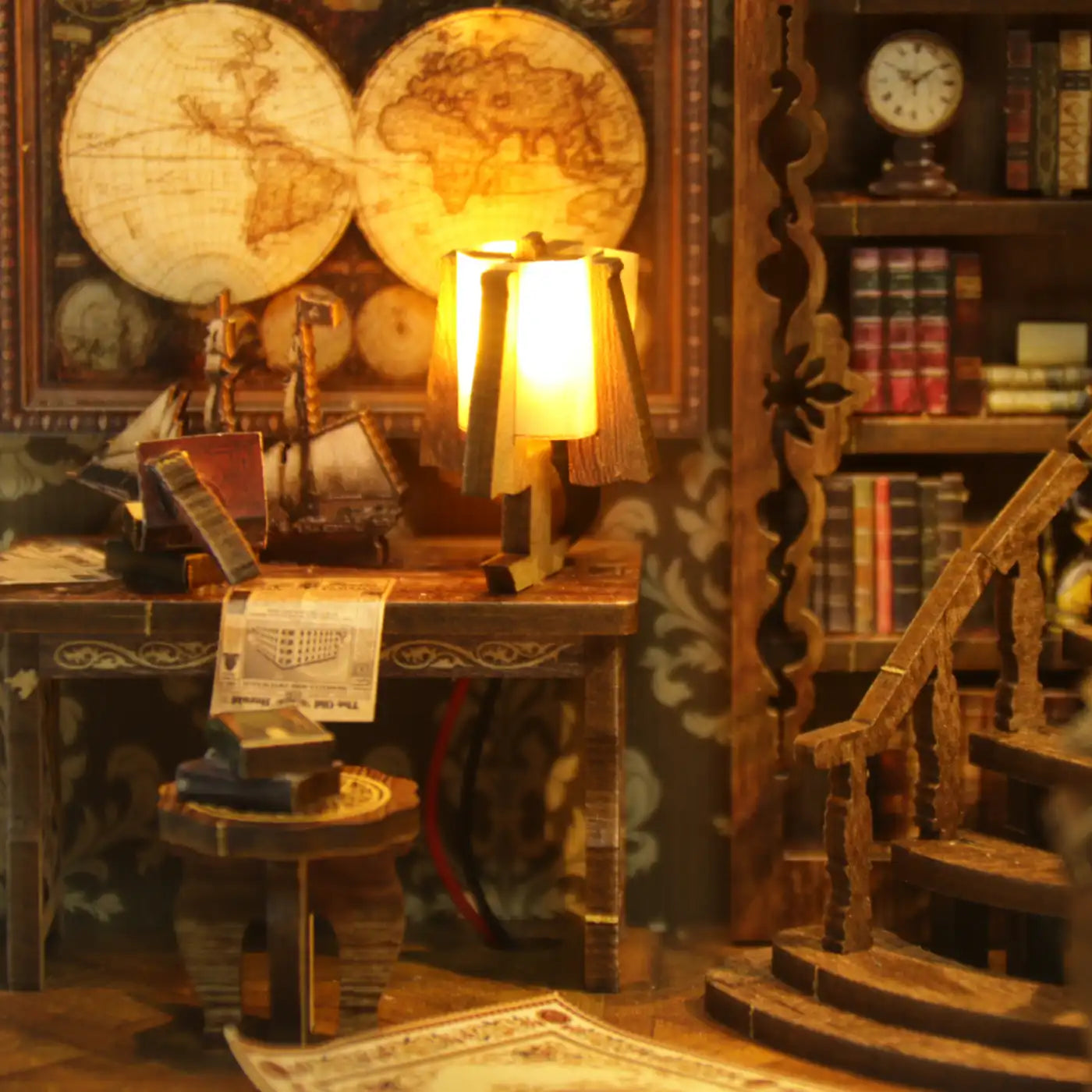 Antique Book Collection Room – DIY Book Nook Kit with LED Touch Lamp (3D wooden puzzle)