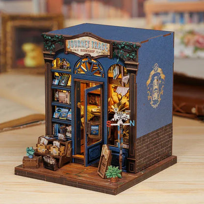 DIY Journey Trace Bookshop Kit - Miniature Wooden Book Nook with LED Light