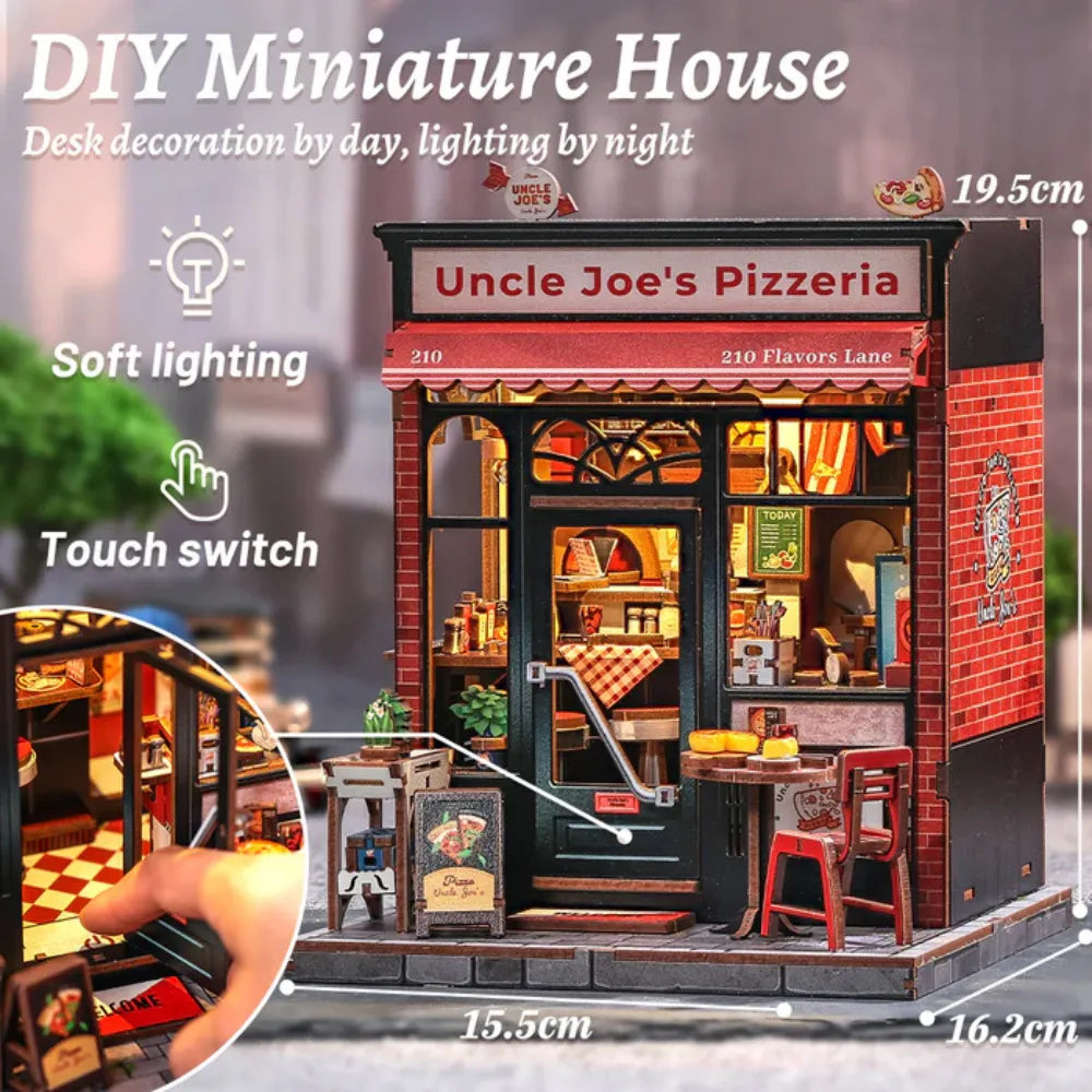 Uncle Joe's Pizzeria DIY Miniature House Kit with LED Light