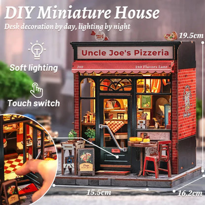 Uncle Joe's Pizzeria DIY Miniature House Kit with LED Light