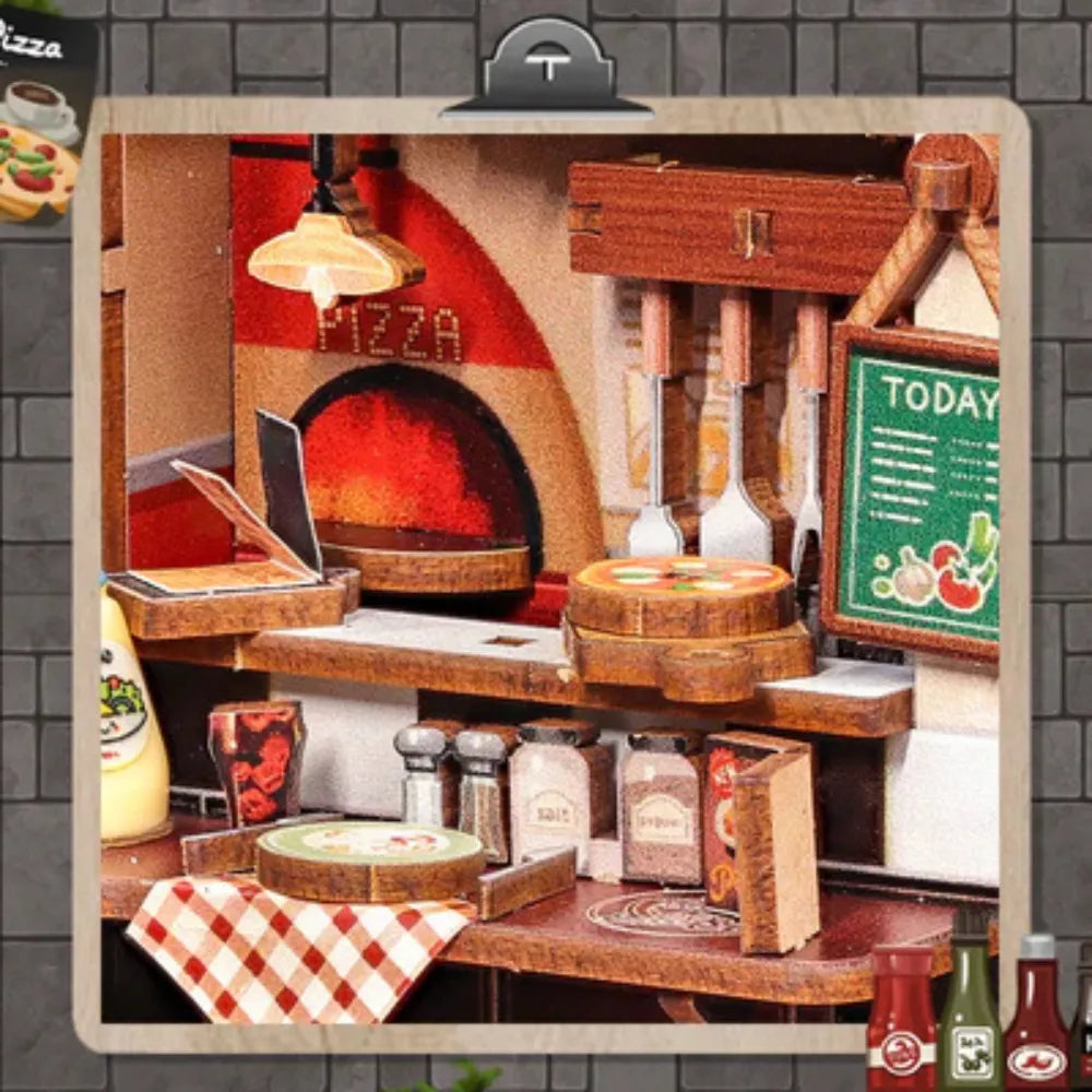 Uncle Joe's Pizzeria DIY Miniature House Kit with LED Light