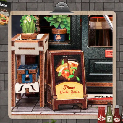Uncle Joe's Pizzeria DIY Miniature House Kit with LED Light