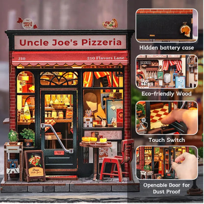 Uncle Joe's Pizzeria DIY Miniature House Kit with LED Light