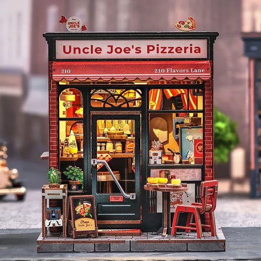 Uncle Joe's Pizzeria DIY Miniature House Kit with LED Light