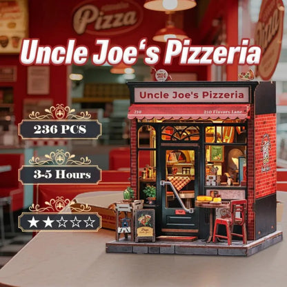 Uncle Joe's Pizzeria DIY Miniature House Kit with LED Light