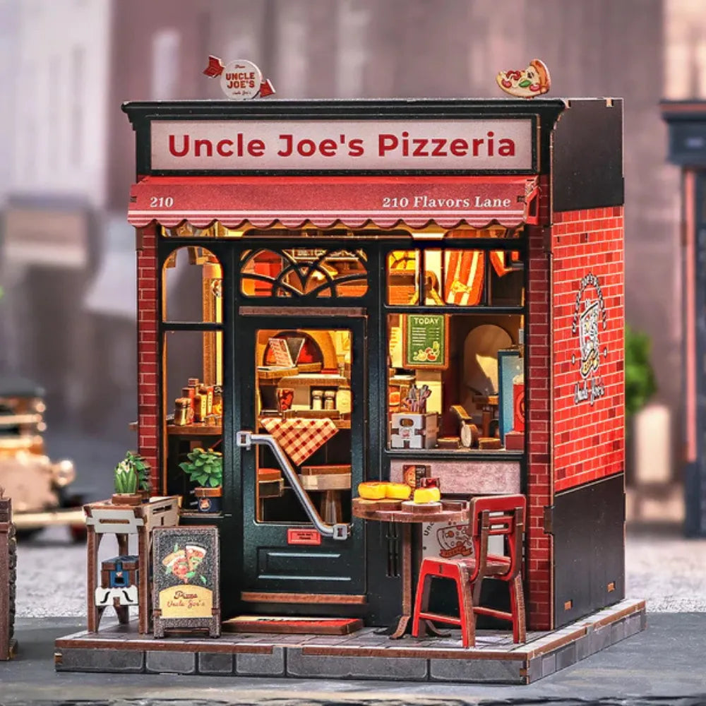 Uncle Joe's Pizzeria DIY Miniature House Kit with LED Light